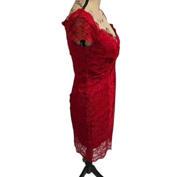 Nicole Miller Elegant Sweetheart Red Lace Party Cocktail Dress Size Medium - Picture 4 of 8